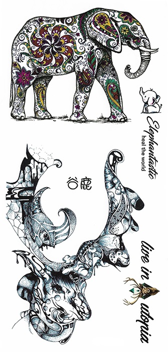 Tattoo temporaire cerf elephant